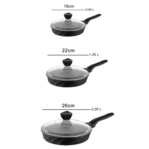 Amboss Vento 6 Parça Döküm Cam Kapaklı Tava 18-22-26 cm