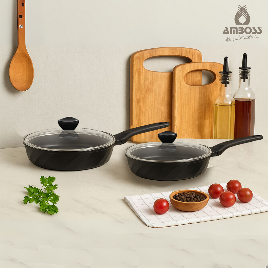 Amboss Vento 4 Parça Döküm Cam Kapaklı Tava 22-26 cm