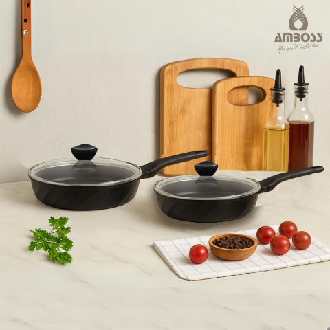 Amboss Vento 4 Parça Döküm Cam Kapaklı Tava 22-26 cm