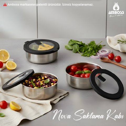 Amboss Nova 6 Parça Paslanmaz Çelik Saklama Kabı 14-16-18 cm