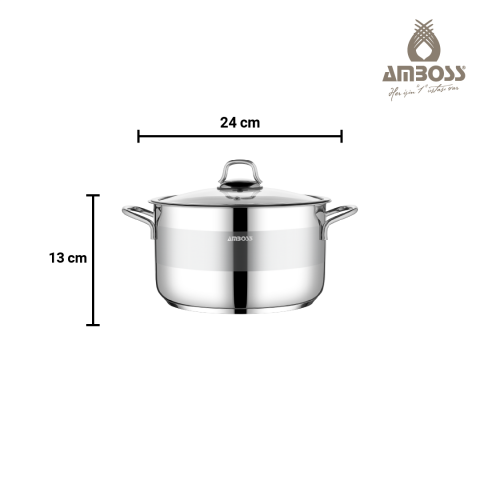 Amboss Asude 6 Parça Paslanmaz Çelik Cam Kapaklı Tencere Seti
