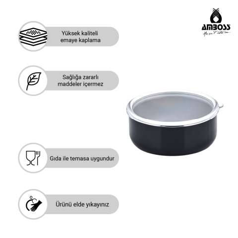 Amboss 6 Parça Crispella 14-16-18 cm Emaye Saklama Kabı Seti – Siyah