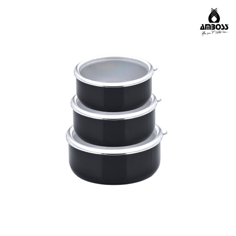 Amboss 6 Parça Crispella 14-16-18 cm Emaye Saklama Kabı Seti – Siyah