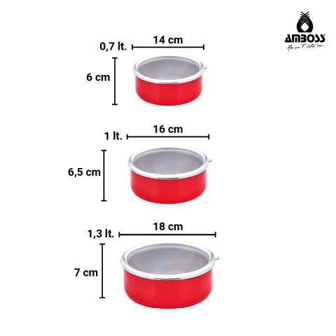Amboss 6 Parça Crispella 14-16-18 cm Emaye Saklama Kabı Seti – Kırmızı