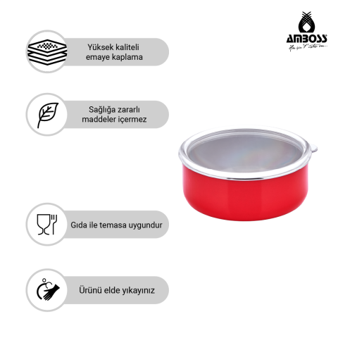 Amboss 6 Parça Crispella 14-16-18 cm Emaye Saklama Kabı Seti – Kırmızı