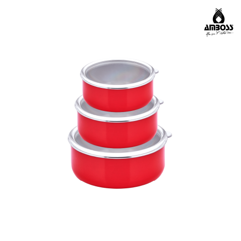 Amboss 6 Parça Crispella 14-16-18 cm Emaye Saklama Kabı Seti – Kırmızı