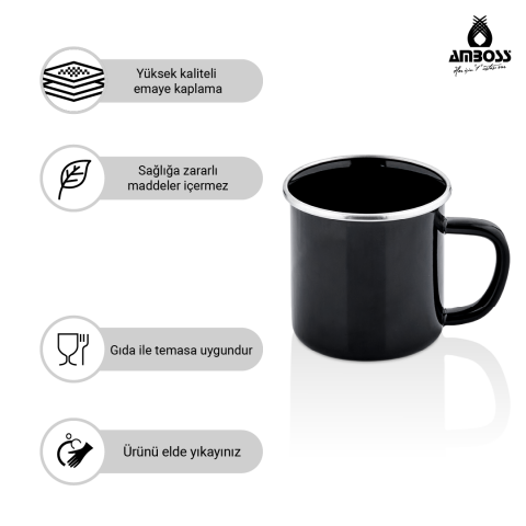 Amboss Crispella Emaye Kupa Bardak – Siyah