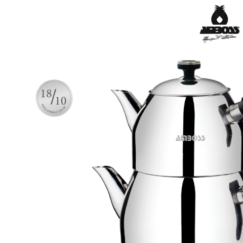 Amboss Teadora 4 Parça Paslanmaz Çelik Büyük Boy Çaydanlık