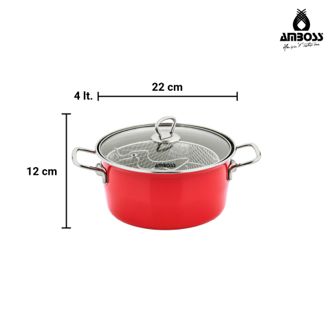 Amboss Crispella Morning 12 Parça Emaye Tencere Saklama Kabı Kupa Seti-Kırmızı