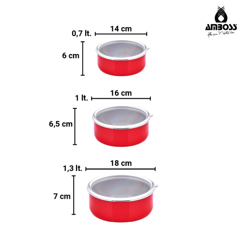 Amboss Crispella Morning 12 Parça Emaye Tencere Saklama Kabı Kupa Seti-Kırmızı