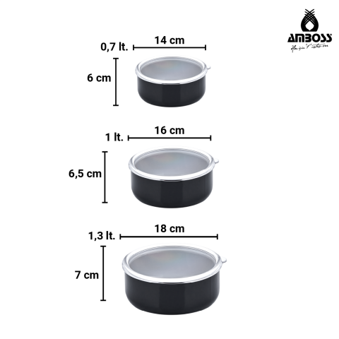 Amboss Crispella Morning 12 Parça Emaye Tencere Saklama Kabı Kupa Seti-Siyah