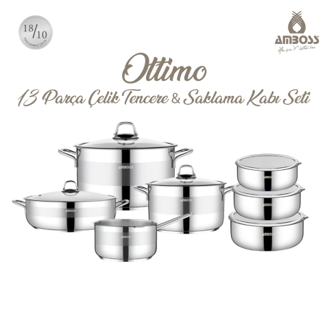 Amboss Ottimo 13 Parça Paslanmaz Çelik Tencere Saklama Kabı Seti
