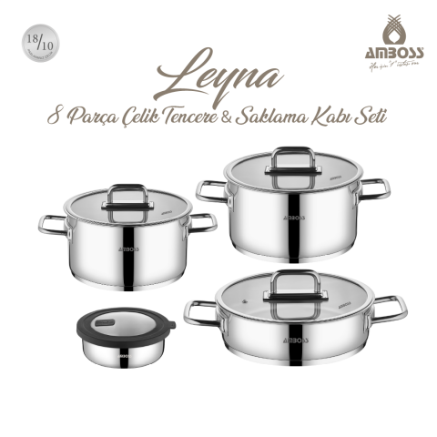 Amboss Leyna 8 Parça Paslanmaz Çelik Tencere Saklama Kabı Seti