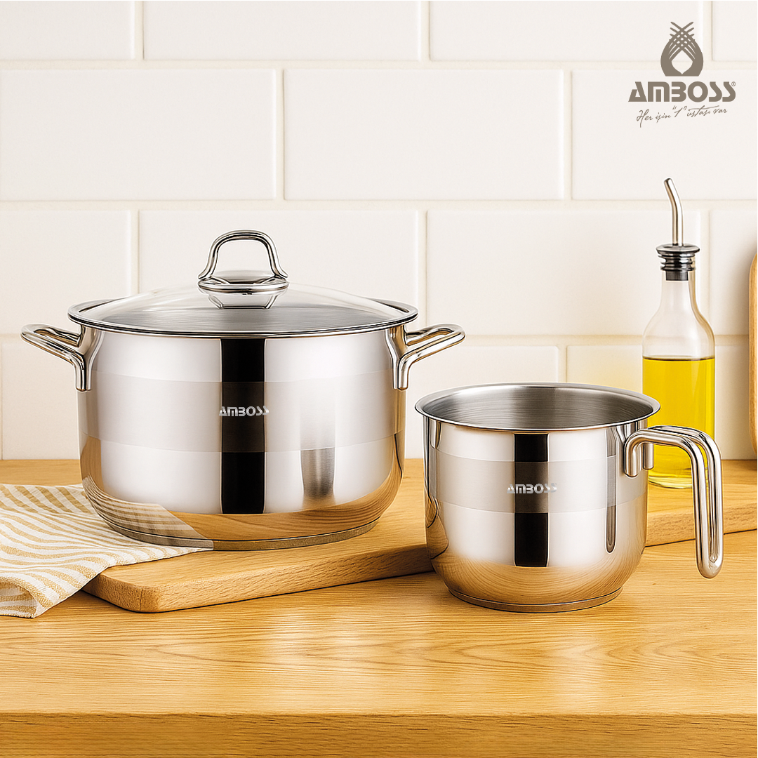 Amboss 3 Parça Saphire Paslanmaz Çelik Derin Tencere & Sütlük Seti