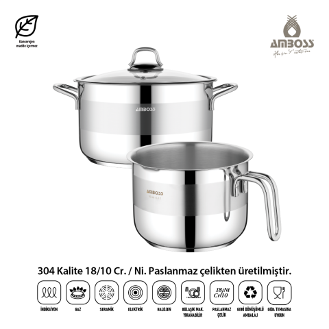Amboss 3 Parça Saphire Paslanmaz Çelik Derin Tencere & Sütlük Seti