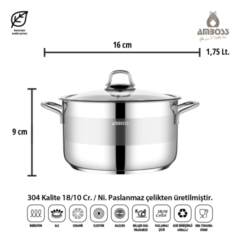 Amboss 3 Parça Saphire Paslanmaz Çelik Derin Tencere & Sütlük Seti