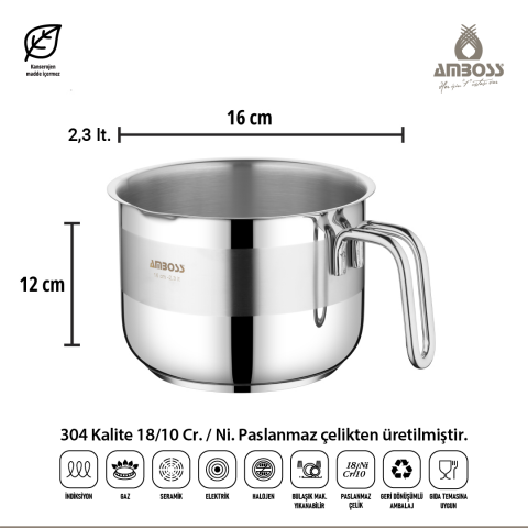 Amboss 3 Parça Saphire Paslanmaz Çelik Derin Tencere & Sütlük Seti