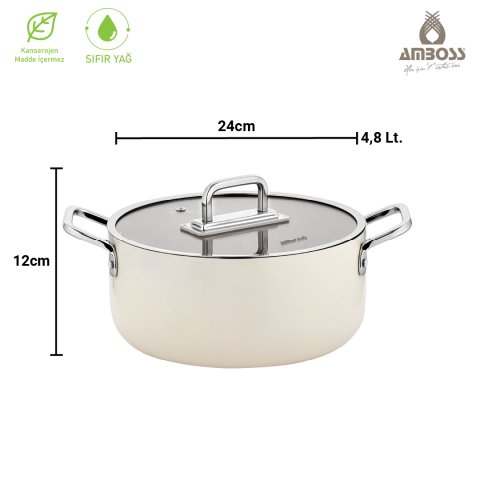 Amboss Sera Nova Doğal Seramik Derin Tencere 24 cm 4.8 Litre - Latte