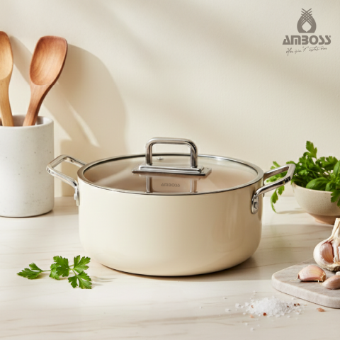 Amboss Sera Nova Doğal Seramik Derin Tencere 24 cm 4.8 Litre - Latte
