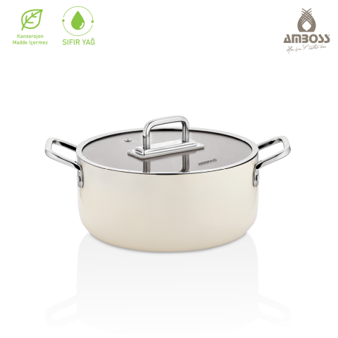 Amboss Sera Nova Doğal Seramik Derin Tencere 24 cm 4.8 Litre - Latte
