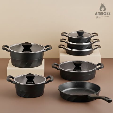 Amboss Kuvars 13 Parça Döküm Tencere Tava Sahan Seti