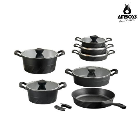 Amboss Kuvars 13 Parça Döküm Tencere Tava Sahan Seti