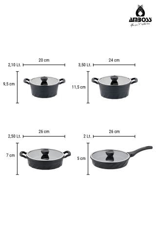 Amboss Kuvars 13 Parça Döküm Tencere Tava Sahan Seti