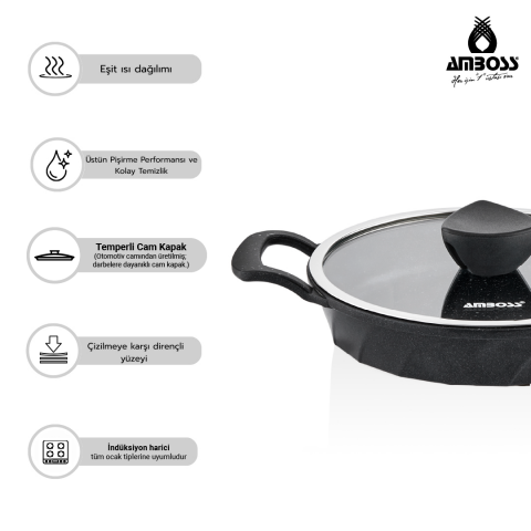 Amboss Kuvars 13 Parça Döküm Tencere Tava Sahan Seti