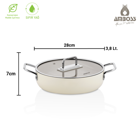 Amboss Sera Nova Doğal Seramik Basık Tencere 28 cm 3.8 Litre – Latte