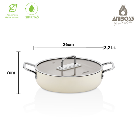 Amboss Sera Nova Doğal Seramik Basık Tencere 26 cm 3.2 Litre – Latte