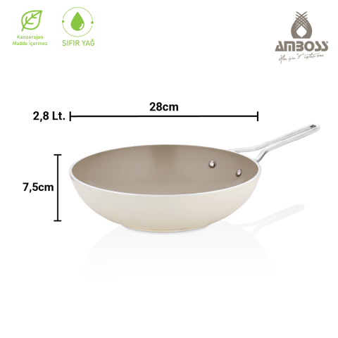 Sera Nova Doğal Seramik Wok Tava 28 cm 2.8 Litre – Latte