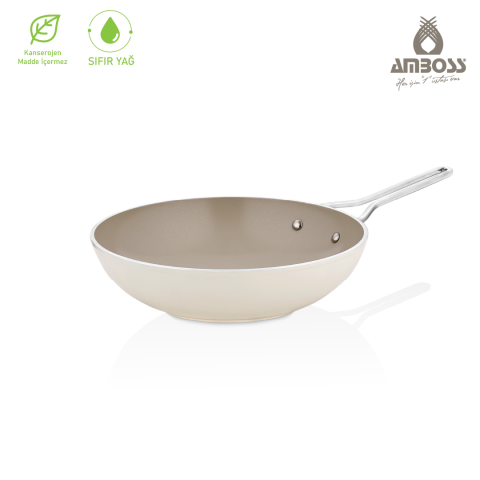 Sera Nova Doğal Seramik Wok Tava 28 cm 2.8 Litre – Latte