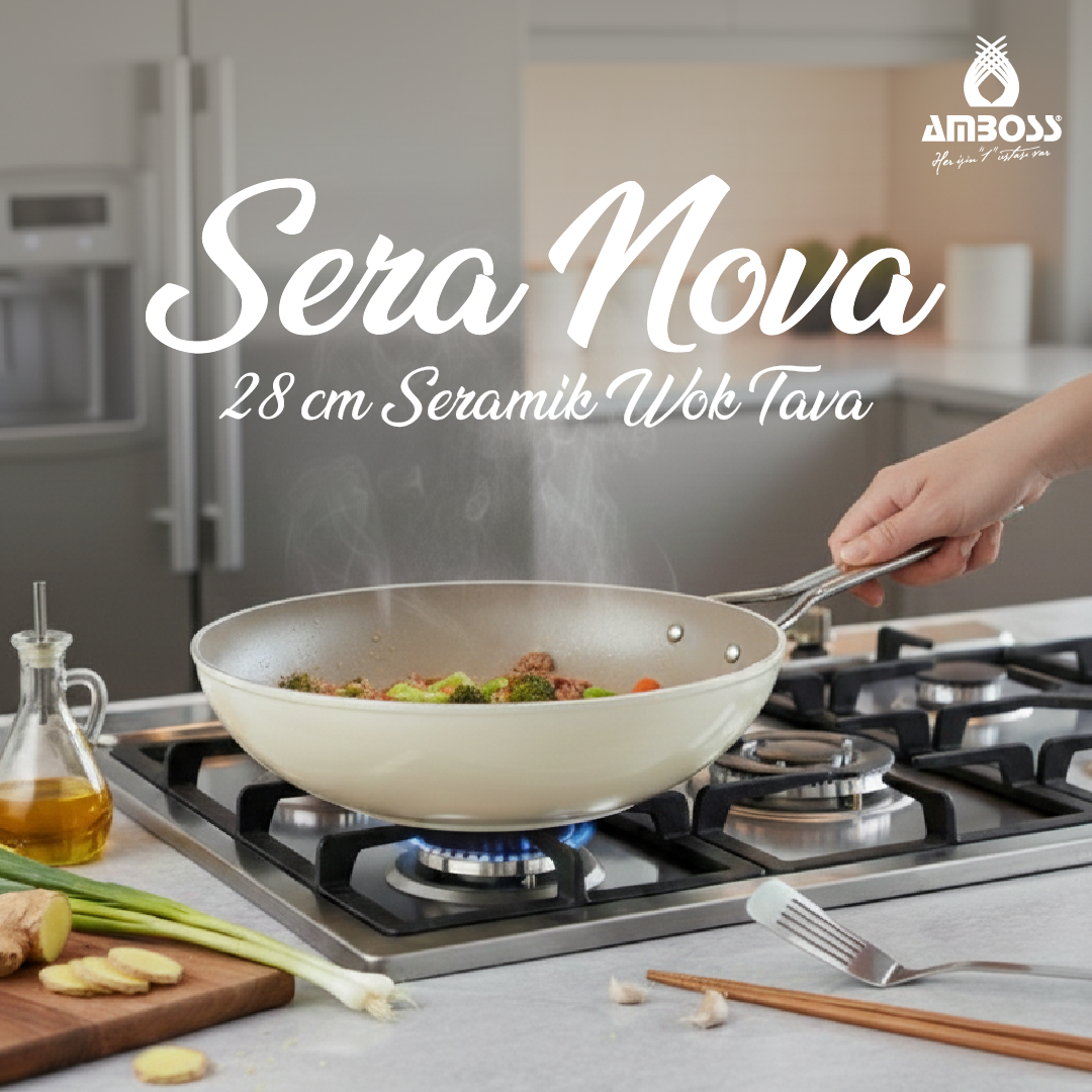 Sera Nova Doğal Seramik Wok Tava 28 cm 2.8 Litre – Latte