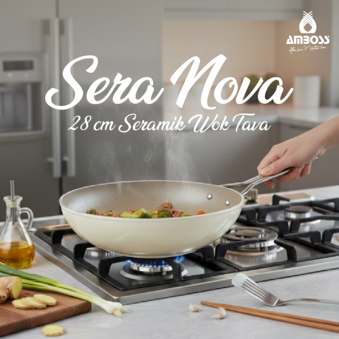 Sera Nova Doğal Seramik Wok Tava 28 cm 2.8 Litre – Latte
