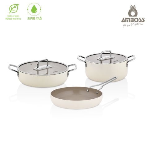 Sera Nova Legend 5 Parça Seramik Tencere & Tava Seti Latte