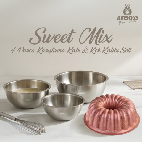 Sweet Mix 4 Parça Karıştırma Kabı & Döküm Kek Kalıbı Seti