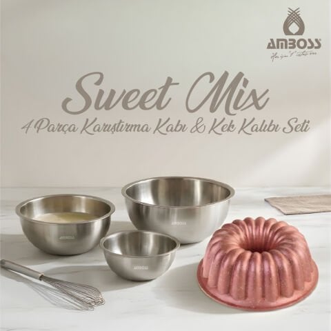 Sweet Mix 4 Parça Karıştırma Kabı & Döküm Kek Kalıbı Seti