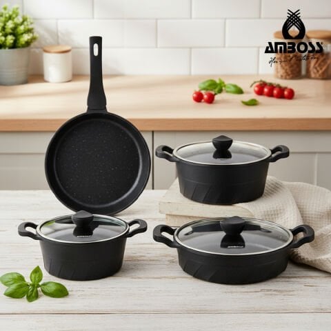 Manifest Pro 7 Parça Döküm Tencere Tava Seti - Siyah