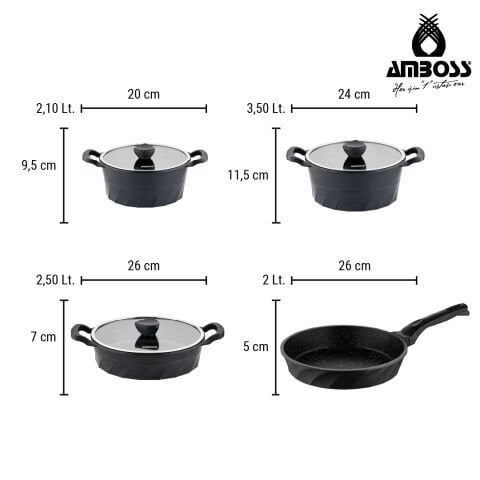 Manifest Pro 7 Parça Döküm Tencere Tava Seti - Siyah