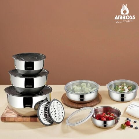MixKeep Pro 15 Parça Paslanmaz Çelik Karıştırma Kabı & Saklama