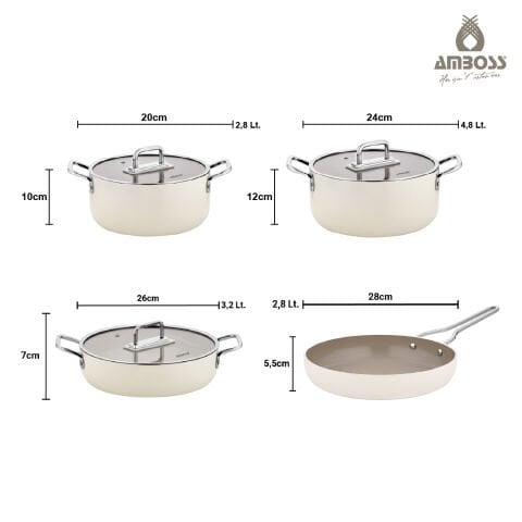 Sera Nova 7 Parça Derin & Basık Tencere ve Tava Seti - Latte
