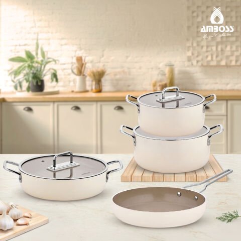 Sera Nova 7 Parça Derin & Basık Tencere ve Tava Seti - Latte