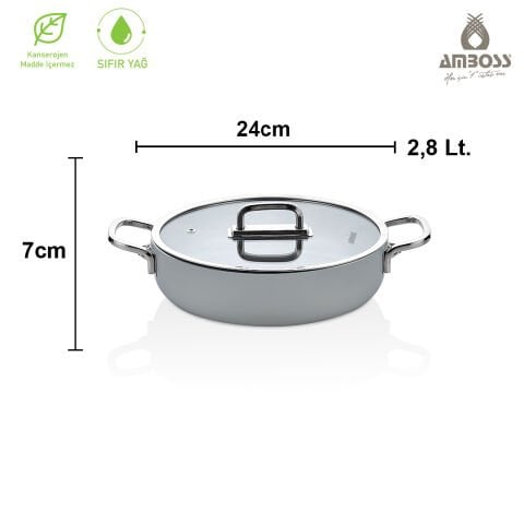Amboss Sera Nova Doğal Seramik Basık Tencere 24 cm 2.8 Litre – Latte 24 - Gri