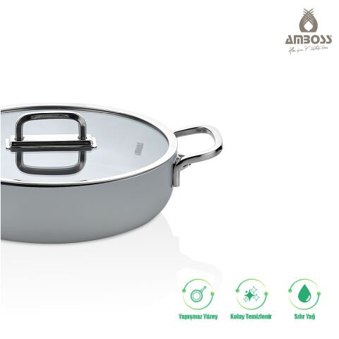 Amboss Sera Nova Doğal Seramik Basık Tencere 24 cm 2.8 Litre – Latte 24 - Gri