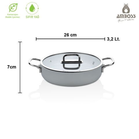 Amboss Sera Nova Doğal Seramik Basık Tencere 24 cm 2.8 Litre – Latte 26 - Gri