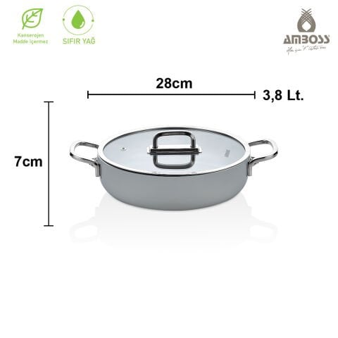 Amboss Sera Nova Doğal Seramik Basık Tencere 24 cm 2.8 Litre – Latte 28 - Gri