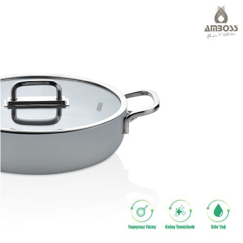 Amboss Sera Nova Doğal Seramik Basık Tencere 24 cm 2.8 Litre – Latte 28 - Gri