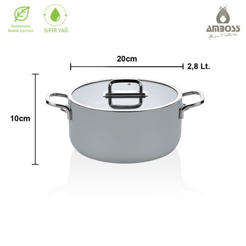 Amboss Sera Nova Doğal Seramik Derin Tencere 20 cm 2,8 Litre - Latte 20 - Gri