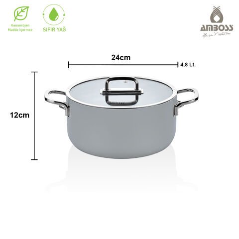 Amboss Sera Nova Doğal Seramik Derin Tencere 20 cm 2,8 Litre - Latte 24 - Gri