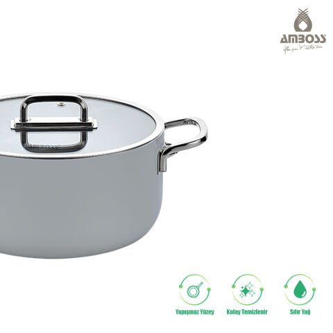 Amboss Sera Nova Doğal Seramik Derin Tencere 20 cm 2,8 Litre - Latte 24 - Gri
